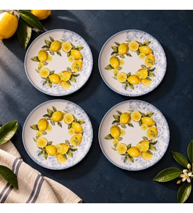 GÜRAL PORSELEN Camelia Limonlu 4lü 20 cm Porselen Düz Tabak Seti 41963