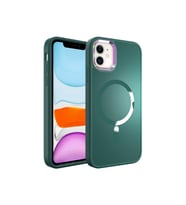 Apple iPhone 11 Uyumlu Kılıf M-safe Wireless Şarj Özellikli Zore Stil Kapak (Koyu Yeşil)