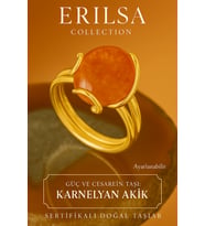 Sertifikalı Gold Rokoko Model Karneol - Karnelyan Akik Taşı Yüzük (Çok Renkli)