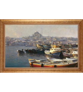 Çerçeveli Paspartulu Manzara Tablo ah961 (Gold)
