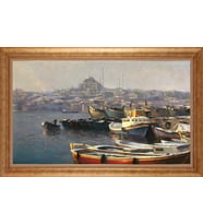 Çerçeveli Paspartulu Manzara Tablo ah961 (Gold)