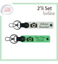 Fotoğraf Temalı Klasik Hediyelik, Erkek Arkadaşa Kişisel Yazı Eklenebilir Anahtarlık, Beyaz-F Yeşil