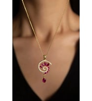925 Ayar Gümüş Fuşya Renkli Spiral Snail Tasarım Kolye (Gold)