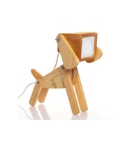 Çocuk ve genç odası için doğal ahşap 3D köpek puzzle abajur, masa ve gece lambası (Krem)