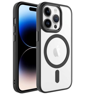 Apple iPhone 14 Pro Max Kılıf Renkli Kenar Şeffaf Kamera Çevresi Metal Magsafe TPU Silikon (Siyah)