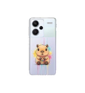 Redmi Note 13 Pro Plus ile Uyumlu Splash Kapibara Tasarımlı Şeffaf Silikon Kılıf