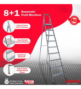 Elmas Serisi 8+1 Basamaklı Galvanizli Profil Merdiven - Ev - Bahçe - İş Yeri İçin Dayanıklı (Gri)