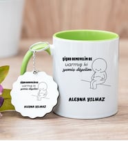 Kişiye Özel Varmış Ki Yemiş Diyelim Esprili Yeşil Kupa Bardak ve Anahtarlık