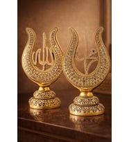 Taş İşlemeli GOLD Biblo Allah & Muhammed (S.A.V) Lale Figürlü Taşlı Masa Üstü Biblo 2’li Set 22 CM (Çok Renkli)