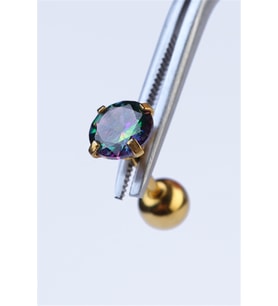 Yuvarlak Taş Koyu Hologram Büyük Boy Gold Piercing