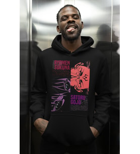 Tasarım Ryomen Sukuna Satoru Gojo Baskılı Unisex Oversize Jujutsu Kaisen Anime Karakter Hoodie