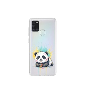 Samsung Galaxy A21S ile Uyumlu Splash Panda Tasarımlı Şeffaf Silikon Kılıf