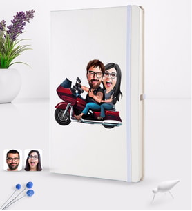 BK Gift Kişiye Özel Sevgililer Karikatürlü Beyaz Termo Deri Defter 16x24cm Model 103