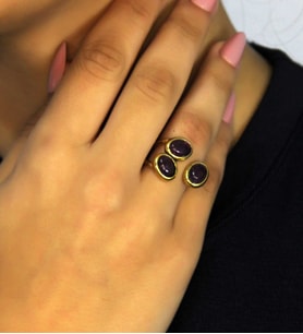 Doğal Taş Ametist Üçlü Doğal Taşlı Antik Model Kadın Ayarlanabillir Yüzük euy76amt