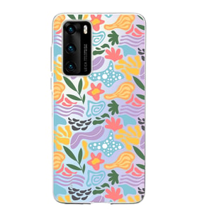 Huawei P40 ile Uyumlu 1mm Kapak Memphis Desen Tasarımlı Şeffaf Silikon Kılıf