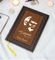 Kişiye Özel Mustafa Kemal Atatürk Desenli Termo Deri + Ahşap Anı Defteri - Çizgili Defter - Hediyelik (15x21 cm - 320 Sayfa) A5