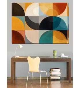 Geometrik Soyut Renkli Desen Art Deco Dekoratif Kanvas - Mdf Ahşap Tablo