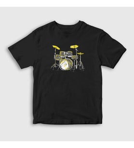 Presmono Unisex Çocuk Siyah Music Drums Bateri T-Shirt 372061tt