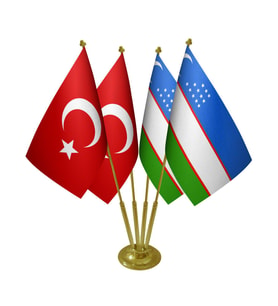 Masa Üstü Özbekistan Bayrağı Türk Bayrağı Dörtlü Pirinç Direk Masa Bayrak Seti