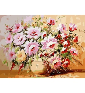 Pembe Çiçekler Sayılarla Boyama Seti 40x50 cm (Tuvale Gerili)