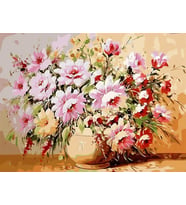 Pembe Çiçekler Sayılarla Boyama Seti 40x50 cm (Tuvale Gerili)