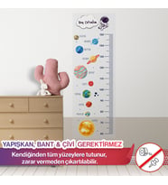 Boy Cetveli - Duvarda İz Bırakmaz, Yapışkansız Tutunma Özellikli Akıllı Kağıt Sticker (Uzay Temalı)