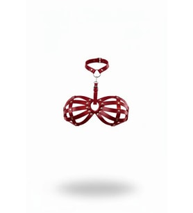 Mulvxbrf Brf02 Kırmızı Göğüs Harness Deri Kafesli Zımba Detaylı Boyunluk - Brf224 (Mulvix)