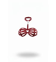 Mulvxbrf Brf02 Kırmızı Göğüs Harness Deri Kafesli Zımba Detaylı Boyunluk - Brf224 (Mulvix)