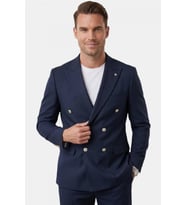 DeepSEA Erkek Lacivert Slim Fit Kruvaze Takım Elbise Likralı Çizgili Dokulu Metal Düğmeli 2600820