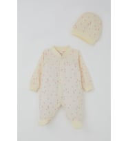 Breeze Kız Bebek Patikli Tulum Çiçek Desenli 0-6 Ay, Krem