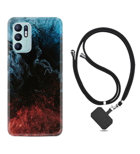 Oppo Reno 6 Kılıf Resimli Boyun Askılı İpli Desenli Silikon Red Blue Black Abstact 1386