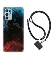 Oppo Reno 6 Kılıf Resimli Boyun Askılı İpli Desenli Silikon Red Blue Black Abstact 1386