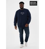 Erkek Büyük Beden MİLANO İTALiA Baskılı Bisiklet Yaka İnce Sweatshirt SPR26BSW956-9 (Lacivert)