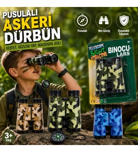 Pusulalı Askeri Oyuncak Dürbün 1 Adet Kamuflaj Desenli Keşif ve Macera Dürbünü