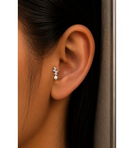 Sertifikalı 316L Çelik Taşlı Şimşek Figürlü İnci Detaylı Premium Gümüş Renk Tragus ve Helix Piercing