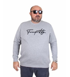 Starbattal Erkek Büyük Beden Sıfır Yaka Sweat Twenty 24200 GRI MELANJ