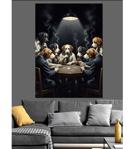 Işıklar Altında Köpeklerin Poker Oyunu Dekoratif Kanvas - Mdf Ahşap Tablo