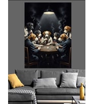 Işıklar Altında Köpeklerin Poker Oyunu Dekoratif Kanvas - Mdf Ahşap Tablo