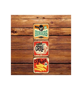 Burgers Üçlü Retro Ahşap Poster Ü151