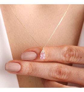 Altın Baget Kolye Pink Topaz (Çok Renkli)
