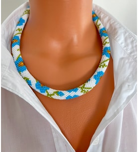 Chibeads Mavi Çiçekli Kadın Kolye ve Bileklik Set