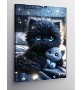 Kanvas Tablo Siyah Kedi Ve Oyuncağı