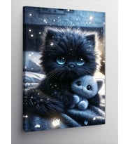 Kanvas Tablo Siyah Kedi Ve Oyuncağı