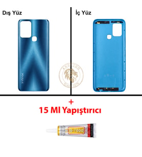 Infinix Hot 10T Mavi Uyumlu Arka Kapak + B7000 Yapıştırıcı Arka Cam Batarya Pil Kapağı Lazer Kesim