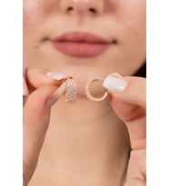 925 ayar gümüş küpe rose zirkon taşlı 3 sıra tamtur halka küpe SGTL13163ROSE