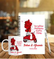 Sevgililer Gününe Özel Ahşap Defter Kalem & Kupa Hediye Seti 14