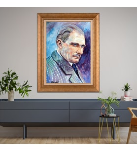 Altın Varaklı Çerçeveli Paspartulu Atatürk Tablo TR0750 (Gold)