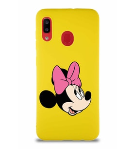 Samsung Galaxy A30 Soft Premier Kapak Minnie Mouse-A Tasarımlı Silikon Kılıf - Sarı (Şeffaf)