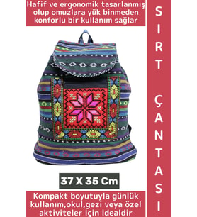 Konforlu Gündelik Okul Gezi Çok Şık Kilim Tasarımlı Hafif Kadın Erkek Sırt Çantası 37 X 35 Cm
