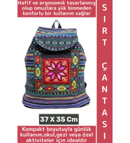 Konforlu Gündelik Okul Gezi Çok Şık Kilim Tasarımlı Hafif Kadın Erkek Sırt Çantası 37 X 35 Cm